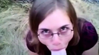 Nerdy Chick Sucks A Big White Dick In The Great Outdoors