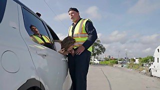 Super thick bitch is fucked in the back of the tow truck