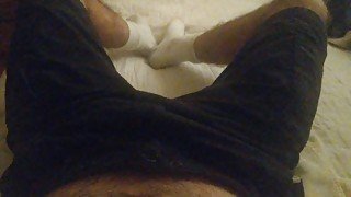 Shorts striptease edging hard cock masturbation