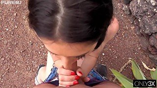 Betty Luxxx giving a blowjob with a scenic background Premium Edit PureBJ