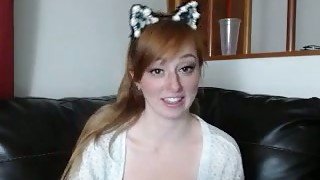 Super hot redhead girl showing her goodies in homemade clip