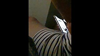 Step mom in bed caught watching lesbian porn on her phone get fucked by step son