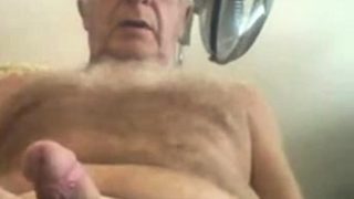 Silver chest grandpa wank and cum