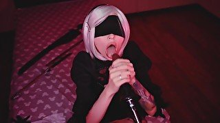 Cosplay Blowjob Sloppy Suck BBC with 2B