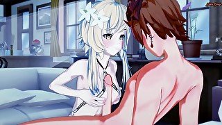 Cartoon Blonde Lumine Jerks Off A Dick With Tits And Fucks, Porn Genshin Impact