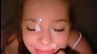 Cute blonde chick enjoys a big cum facial after bj