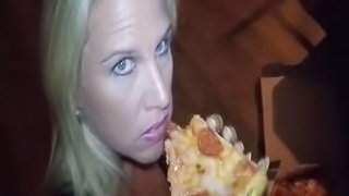 Pizza delivery guy feeds my wife some cum