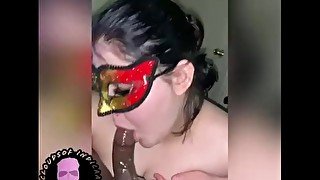 Masked slut giving sloppy blowjob