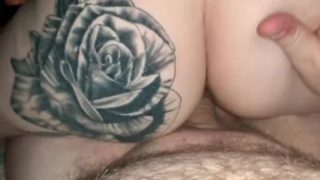 TATTOOED MILF RIDING HUSBAND