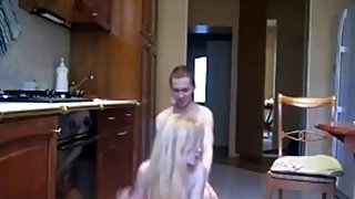 Sexy kitchen fuck with skinny constricted blond