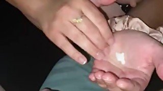 Leaking precum handjob