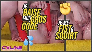 TEASER Caline salope française chevauche et baise son gros gode, elle se fist et gicle partout