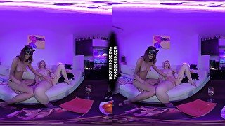 Lesbian Black Light Chilling Out Vaping Miss Pussycat Dildoing Blondie Layla To Orgasm