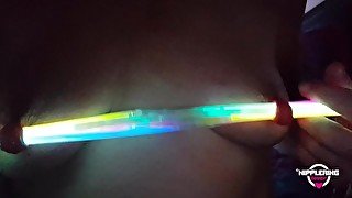 nippleringlover horny milf inserting multiple glow sticks in extreme stretched pierced nipples 1