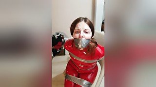 Gorgeous Red Pvc Catsuit Beauty Duct Taped Nicely