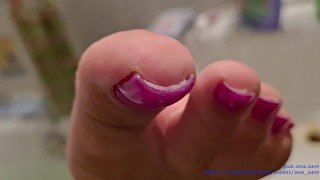 #001 Close-UP Sexy toes nympho Goddess FEET (FOOT WORSHIP) pink pedicure