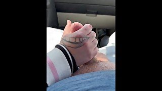 Slut give handjob while driving