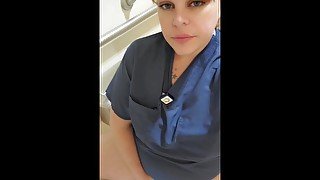 Naughty BBW strips down to cum in toilet while working