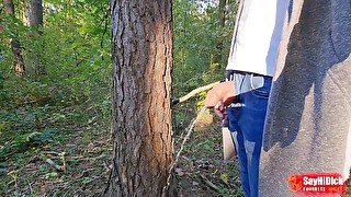 Pissing boy - uncircumcised cock in forest