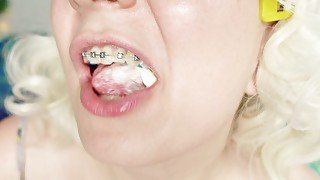 braces fetish: close up video mukbang ice-cream