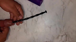 Jerking off with sounding beads inside