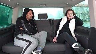 Brunette teen babe Nana gets a hardcore fuck in a car