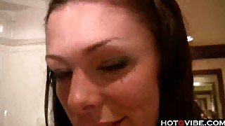 In the bathtub with a hot brunette masturbating