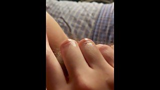 Fingering my tight wet pussy watch until the end and see how wet and gooey it was