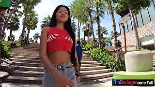 Amateur Thai teen with her 2 week boyfriend out and about before the sex