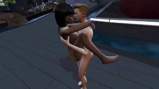 Outside by the fountain holding her (Sims 4 Short Story)