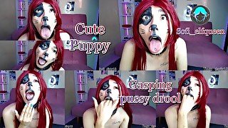 Cute puppy gasping pussy drool