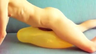 Yellow balloon humping cum