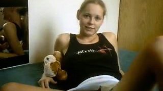 Blonde gf masturbates with stuffed toy