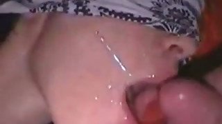 Big and sparkling jizz load sprayed on the face of my GF