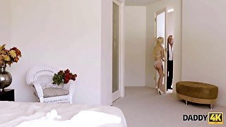 Fragile blonde drilled by groom's dad before wedding