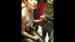 blowjob in the fitting room of the store next to the security guard! Public sex