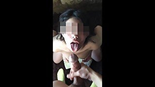 Slutty LATINA GIRLFRIEND sucks me and I CUM on her beautiful FACE