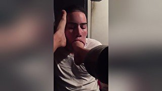 Horny Male Foot Slave Swallowing And Licking His Girlfriends Hot Feet And Toes