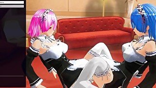 3D HENTAI Rem and Ram from anime Re:Zero cum together