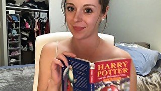 Hysterically reading Harry Potter while sitting on a vibrator