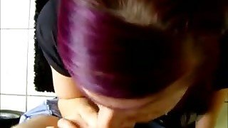 Cute purple haired amateur girlie provides my dick with a nice BJ