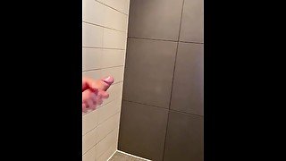 Cumming in public bathroom