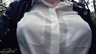 Boobwalk, White Blouse and Leather Jacket