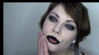 Glossy black lips and dripping wet tongue mouth fetish