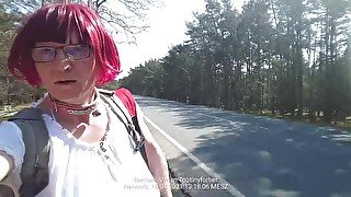 red head bimbo tits sissy exposed and humiliated as cheap slut on public parking area 9