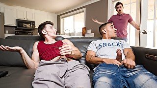 New roommate decides to join the fun when these two masturbate