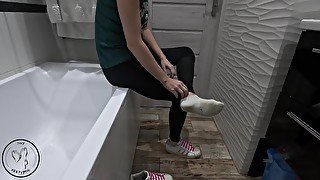 Stepbrother jego Cock in my DIRTY Workout Sock and cum on leggins