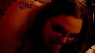 Fat and cute lady in glasses enjoying a spicy dick