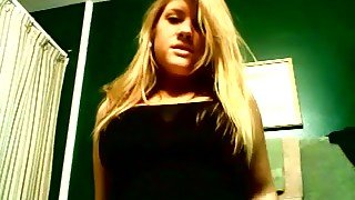 Chunky blonde teen with big boobs masturbates on webcam