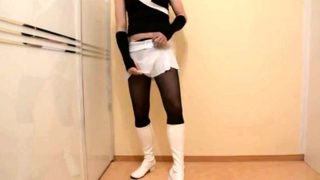 me crossdressing in pantyhose wanking my cock with cumshot